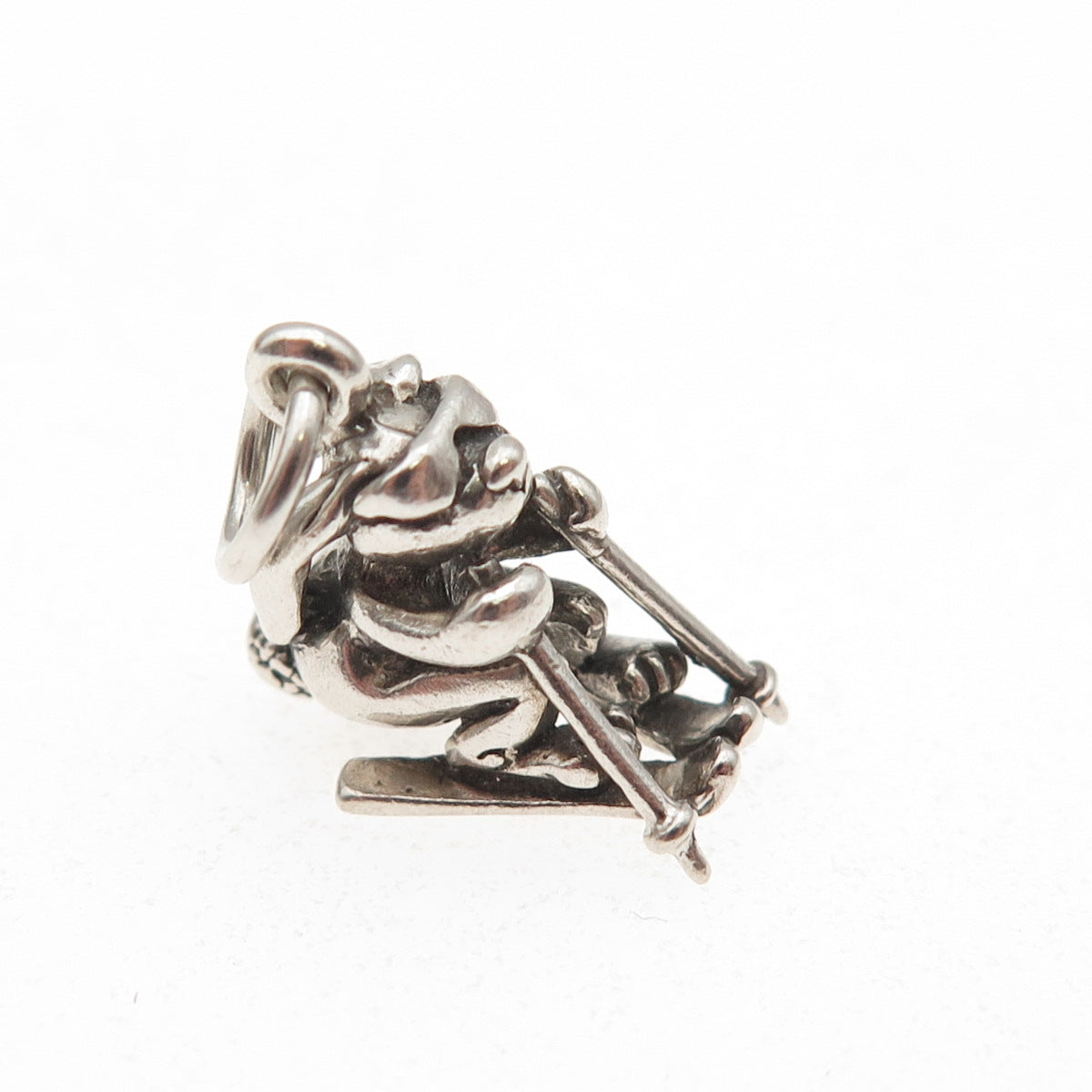 925 Sterling Silver Vintage Ski Bunny Oxidized 3D Mini Charm Pendant