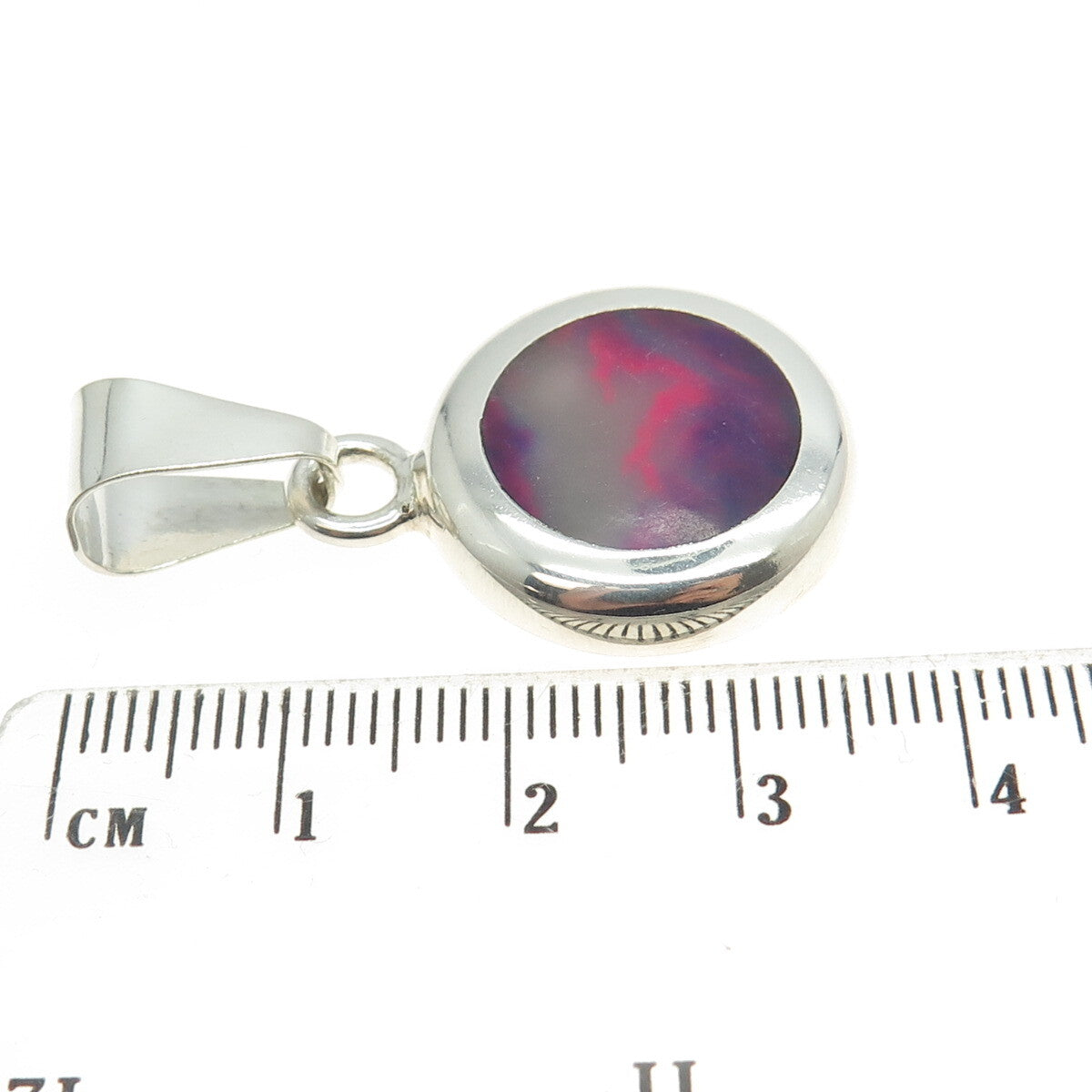 925 Sterling Silver Vintage Mexico Real Paint Agate Round Pendant