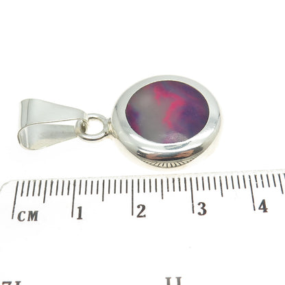 925 Sterling Silver Vintage Mexico Real Paint Agate Round Pendant