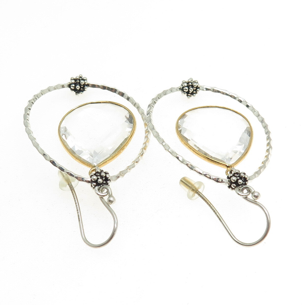 MICHAEL DAWKINS 925 Sterling Silver 2-Tone Rock Crystal Teardrop Earrings