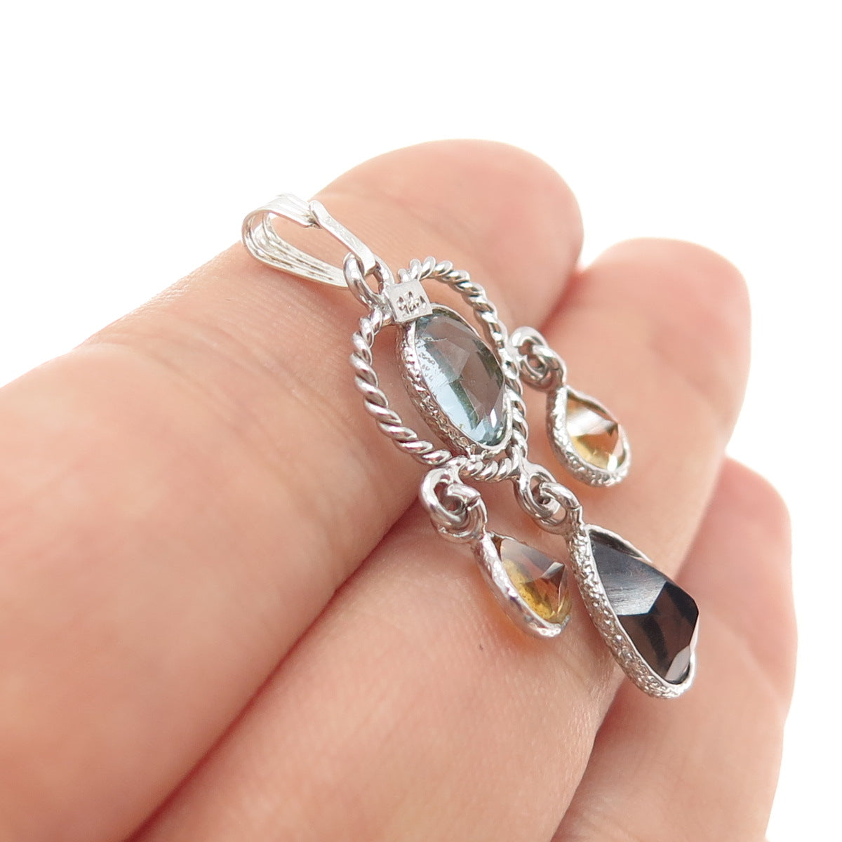 ATELIER 925 Sterling Silver Vintage Real Blue Topaz Citrine Smoky Quartz Pendant