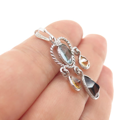 ATELIER 925 Sterling Silver Vintage Real Blue Topaz Citrine Smoky Quartz Pendant