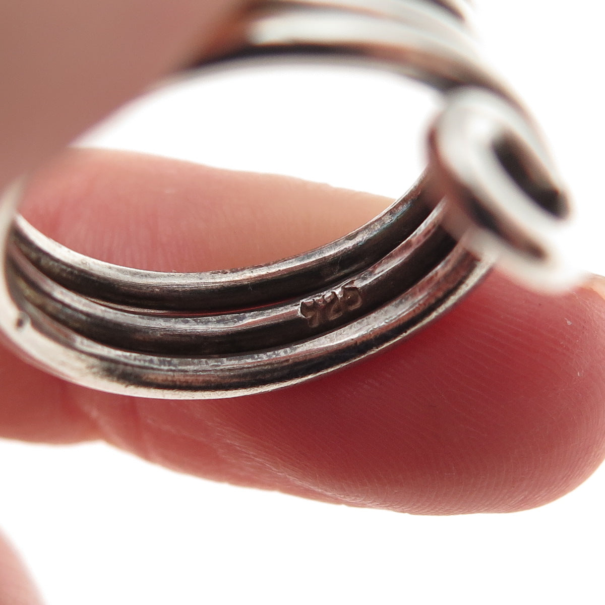925 Sterling Silver Vintage Modernist Spiral Oxidized Ring Size 8