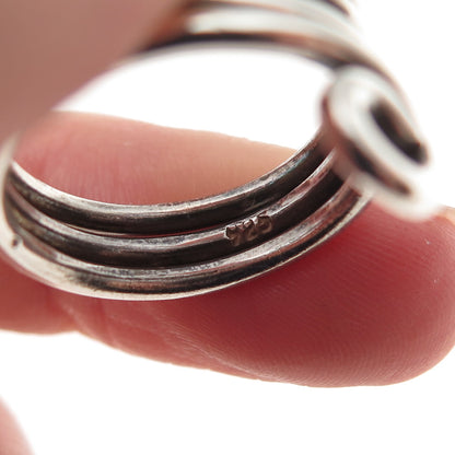 925 Sterling Silver Vintage Modernist Spiral Oxidized Ring Size 8