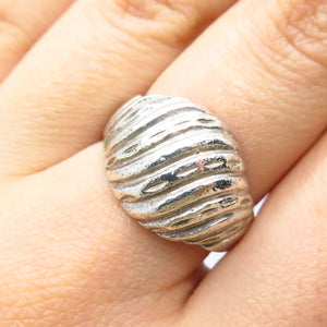 925 Sterling Silver Vintage Ribbed Ring Size 7.75