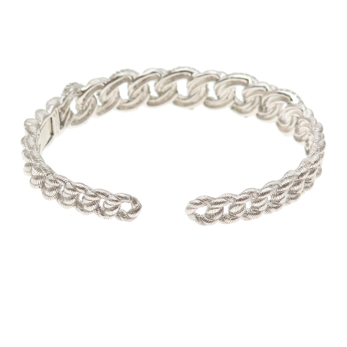 Judith Ripka 925 Sterling Silver Round-Cut C Z Cuban Link Cuff Bracelet 6.75"