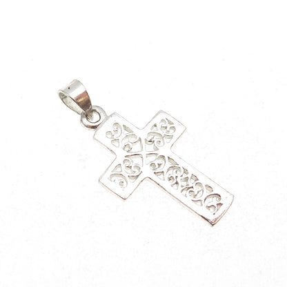 925 Sterling Silver Vintage Heart Ornate Cross Charm Pendant
