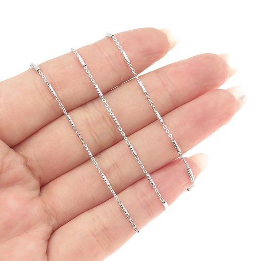 925 Sterling Silver Italy Figaro Diamond-Cut Bar Chain Necklace 18"