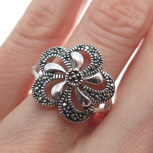 CHARLES WINSTON 925 Sterling Silver Vintage Marcasite Gem Flower Ring Size 6.75