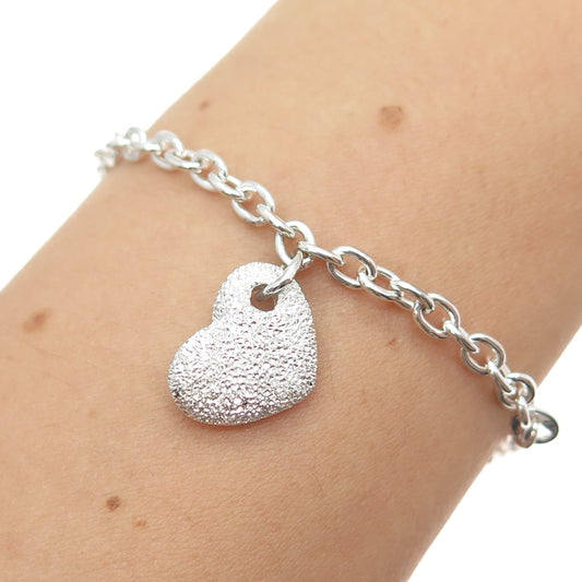 MILOR 925 Sterling Vintage Italy Heart Charm Cable Link Anklet / Bracelet 9.75"