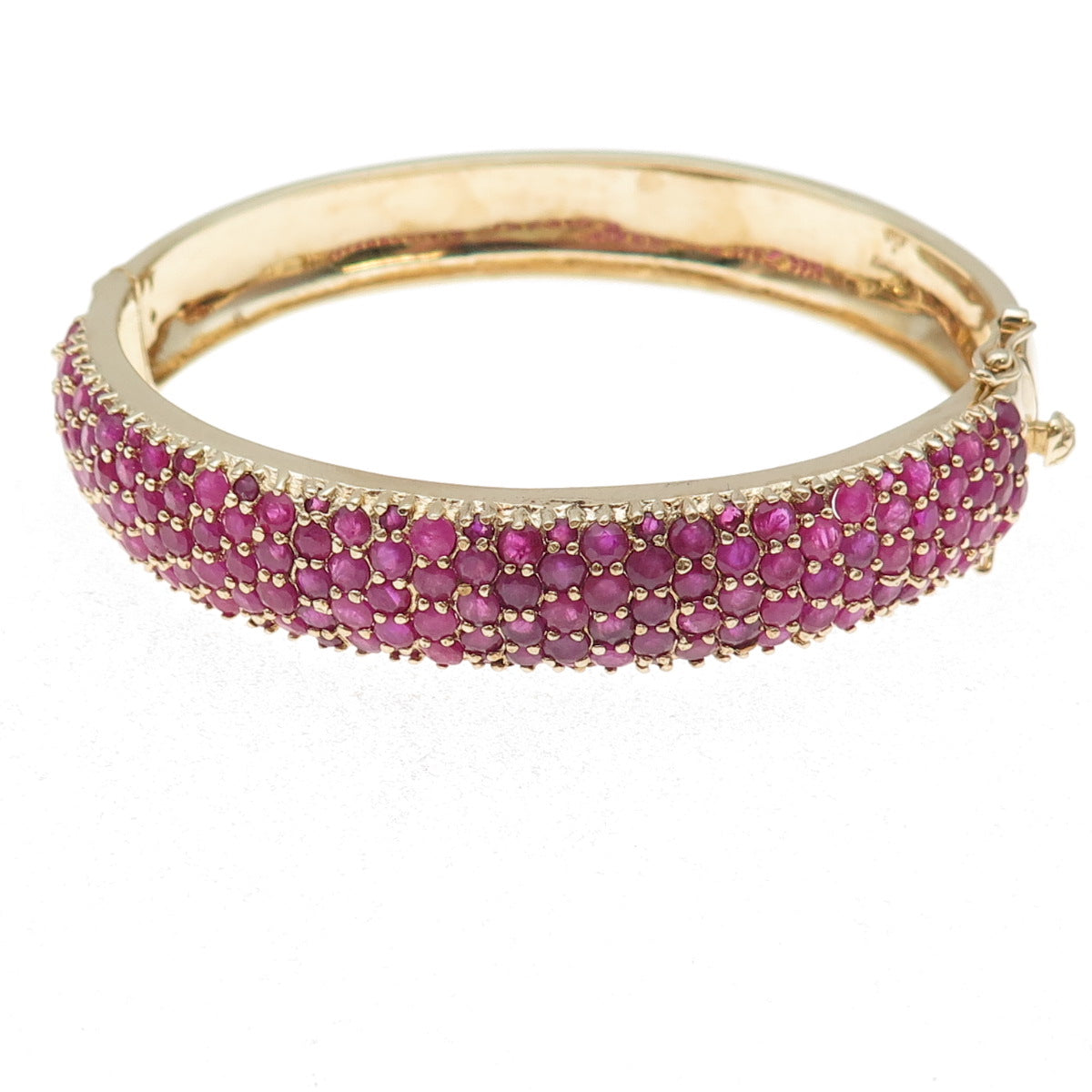 925 Sterling Silver Gold Plated Real Round-Cut Ruby Bangle Bracelet 7.25"