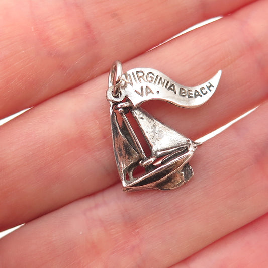 Pacific Jewelry Sterling Silver Vintage Sailboat Virginia Beach Charm Pendant