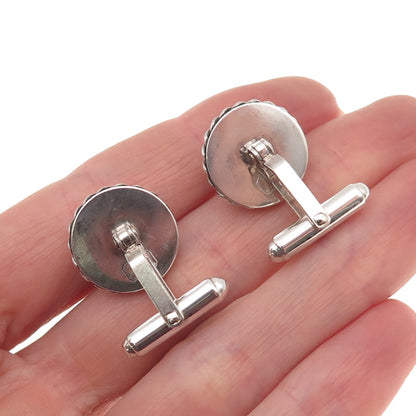 Vincent Simone 925 Sterling Silver Vintage Enamel Landscape Cufflinks