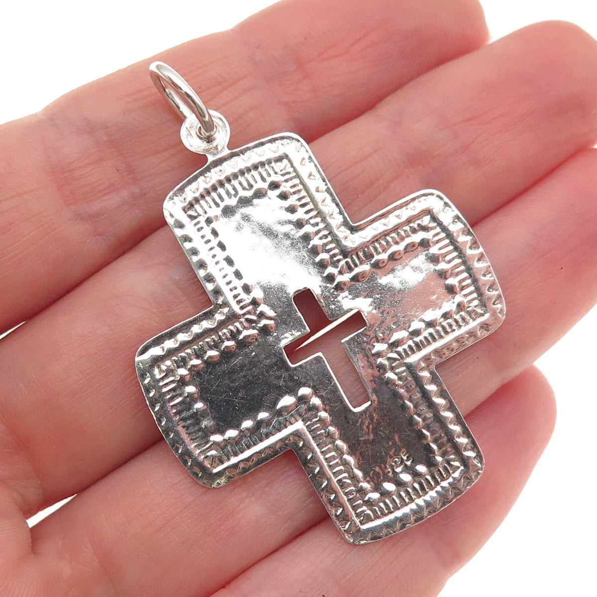 925 Sterling Silver Vintage Ethnic Cross Oxidized Charm Pendant