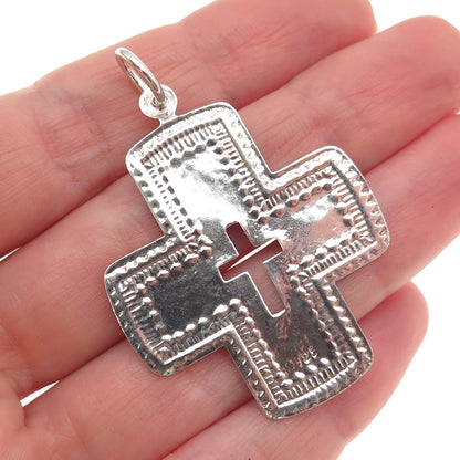 925 Sterling Silver Vintage Ethnic Cross Oxidized Charm Pendant