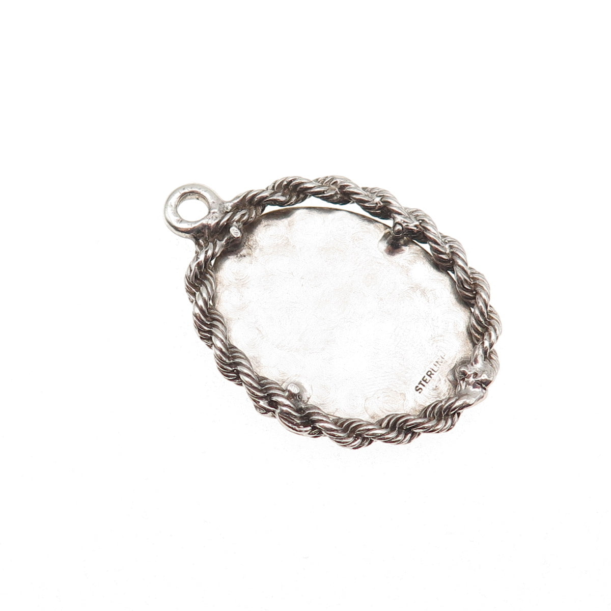 925 Sterling Silver Vintage Oval Tag Twisted Rope Oxidized Charm Pendant