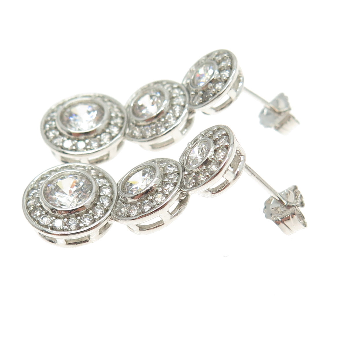 925 Sterling Silver Round-Cut C Z Multi-Disc Drop Earrings