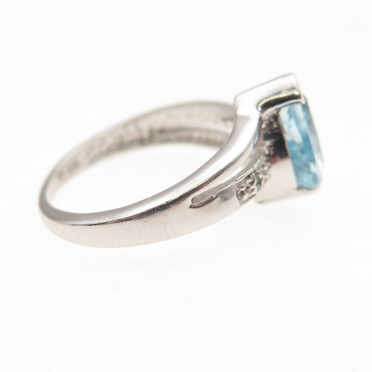 925 Sterling Silver Real Diamond & Blue Topaz Ring Size 5