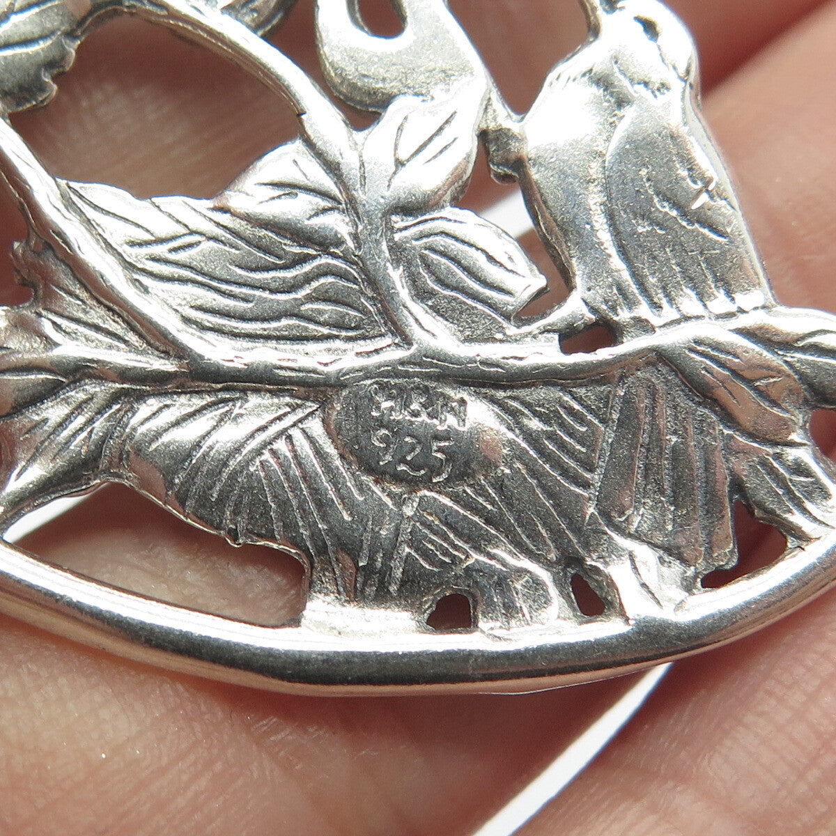 925 Sterling Silver Vintage "2012" Bird Leaf Christmas Tree Ornament