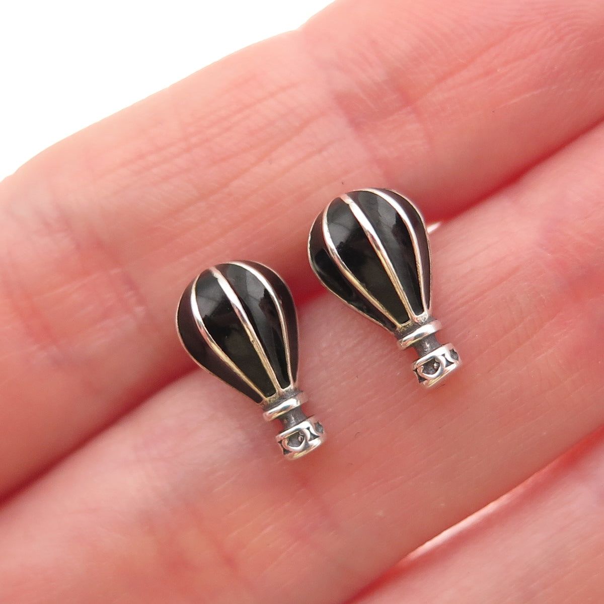 925 Sterling Silver Vintage Enamel Hot Air Balloon Stud Earrings