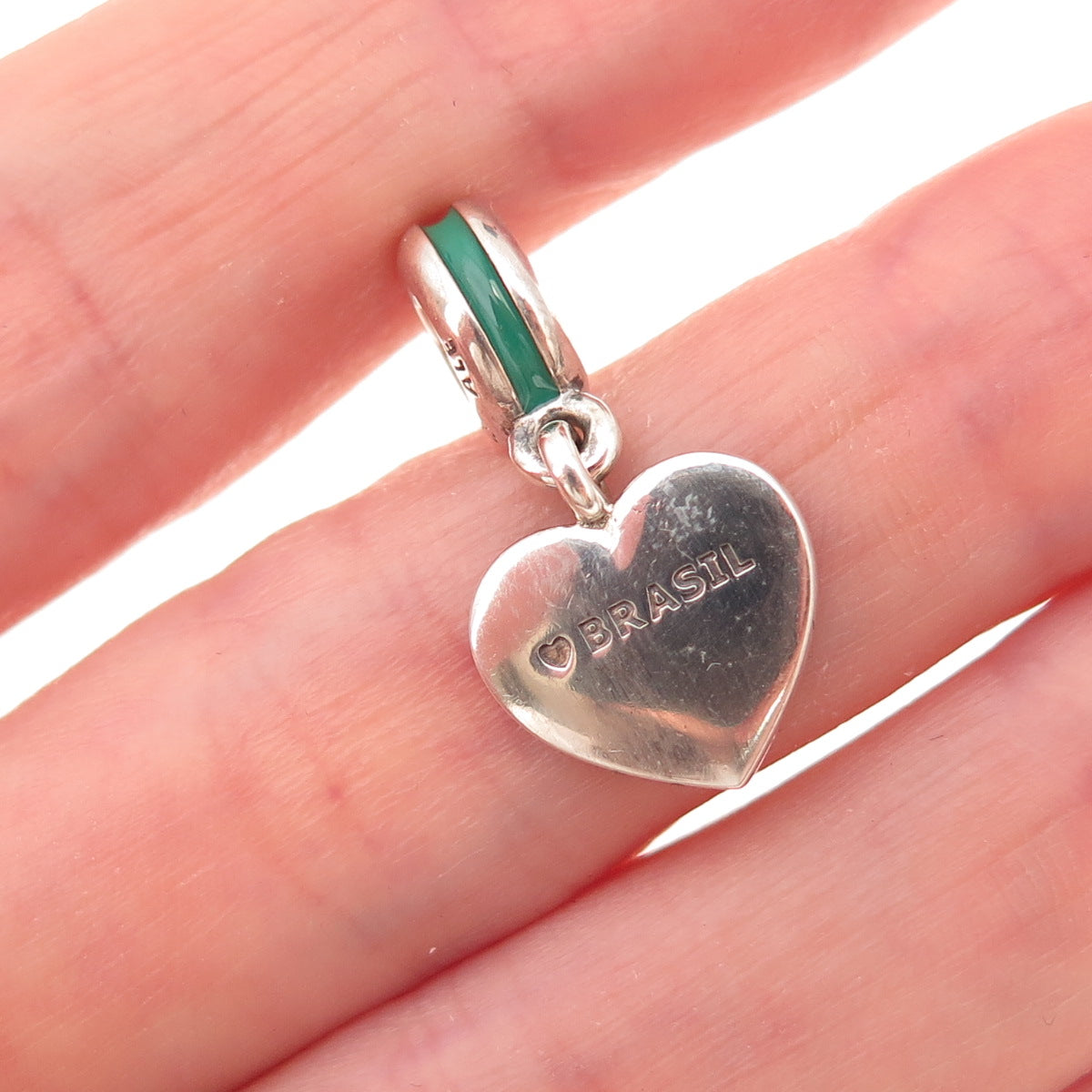 Pandora 925 Sterling Silver Enamel Brasil Heart Dangle Charm