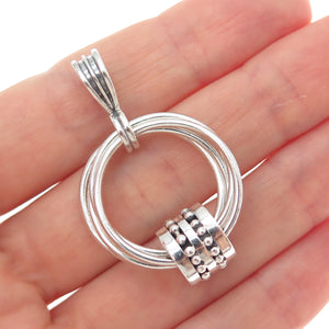 925 Sterling Silver Vintage Modernist Interlocked Circle Beaded Charm Pendant