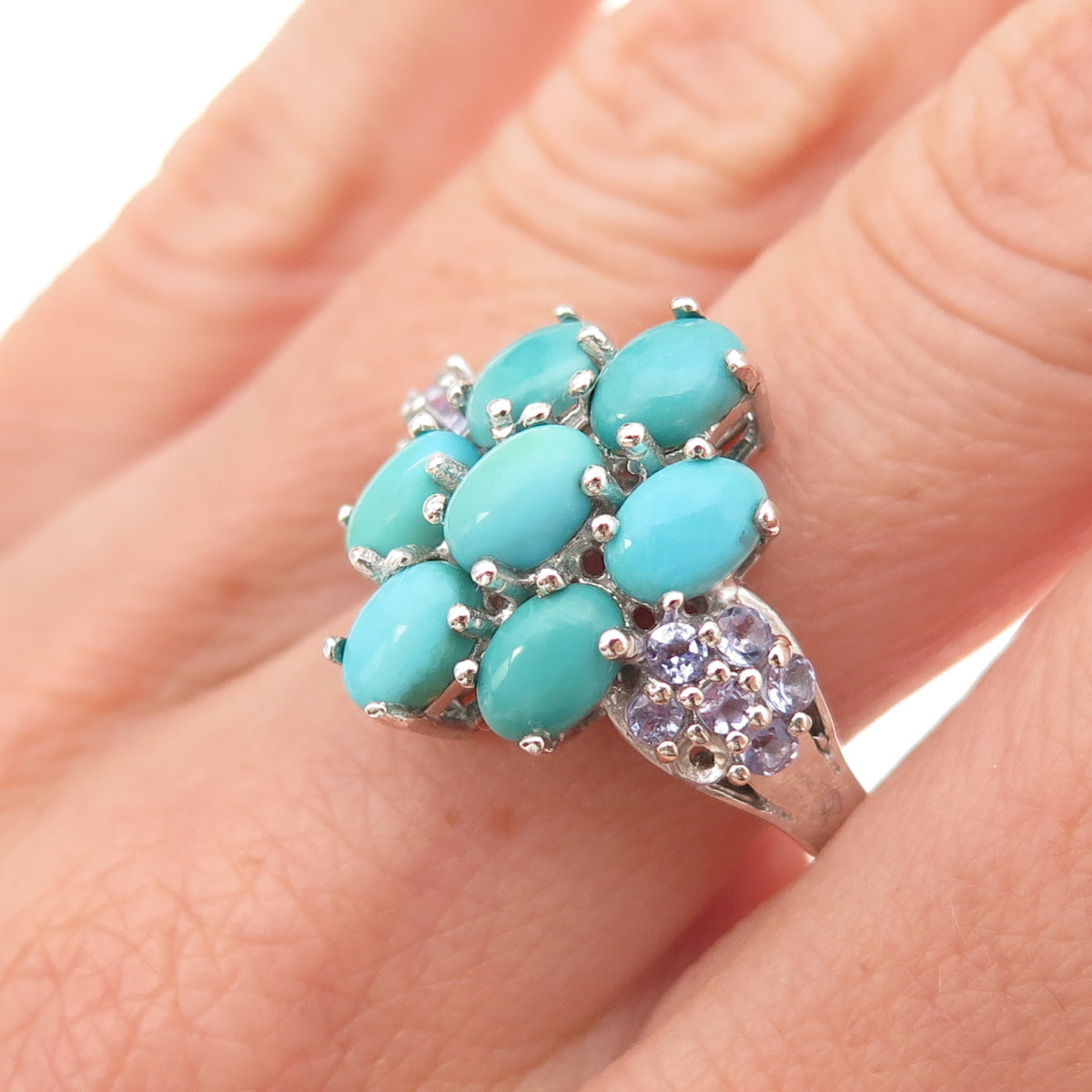 Chuck Clemency 925 Sterling Silver Real Turquoise & Tanzanite Ring Size 8.25