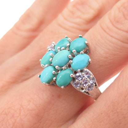 Chuck Clemency 925 Sterling Silver Real Turquoise & Tanzanite Ring Size 8.25