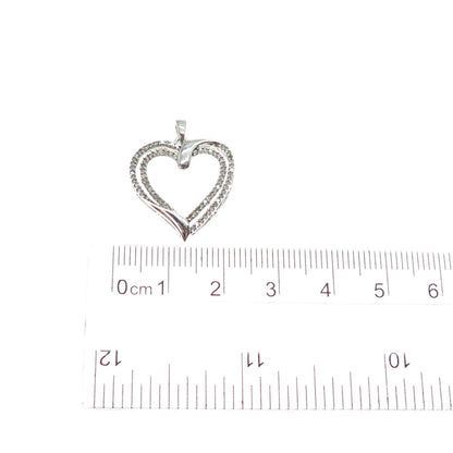 925 Sterling Silver Real Round-Cut Diamond Double Heart Charm Pendant