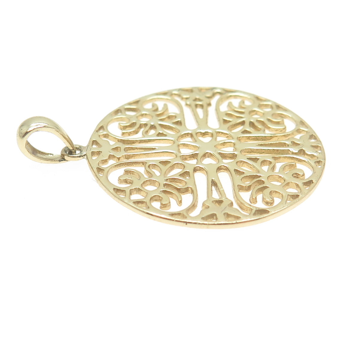 925 Sterling Silver Gold Plated Ornate Heart Round Pendant