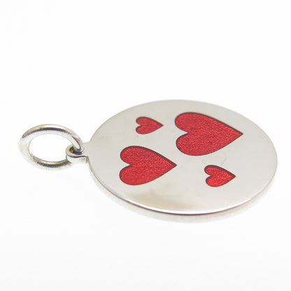 925 Sterling Silver Red Enamel Family Heart Round Tag Minimalist Charm Pendant