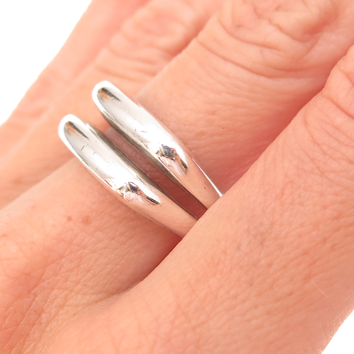 Joseph Esposito 925 Sterling Silver Vintage Modernist 2-Row Oxidized Ring Size 8