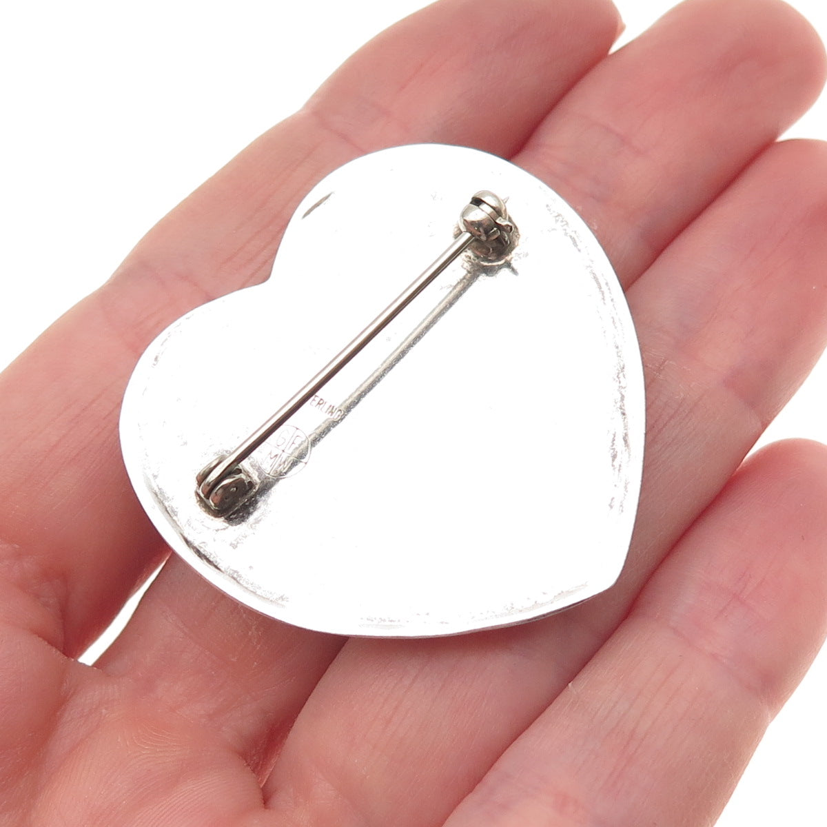 GFMW Great Falls Metal Works 925 Sterling Vintage Real Rose Quartz Heart Brooch