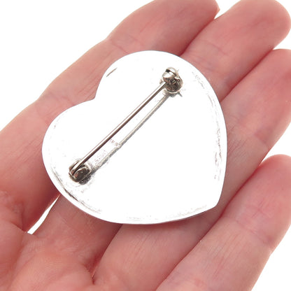 GFMW Great Falls Metal Works 925 Sterling Vintage Real Rose Quartz Heart Brooch