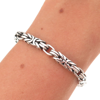 Suarti Bali 925 Sterling Silver Vintage Floral Coin Byzantine Link Bracelet 7"