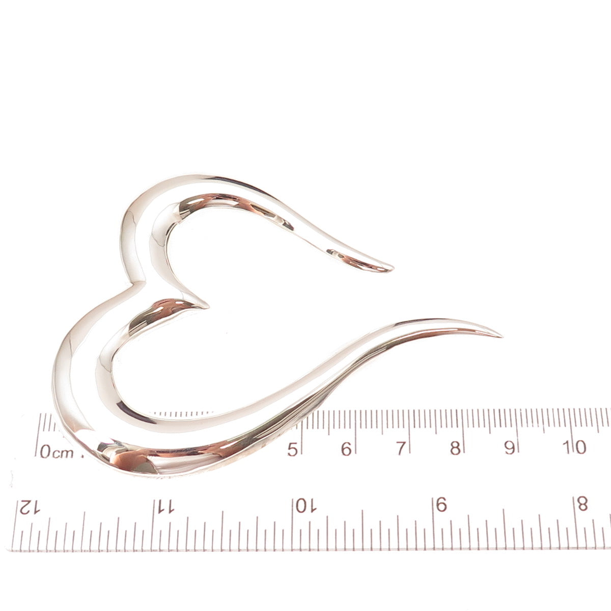 925 Sterling Silver Vintage Mexico Modernist Heart Large Pin Brooch