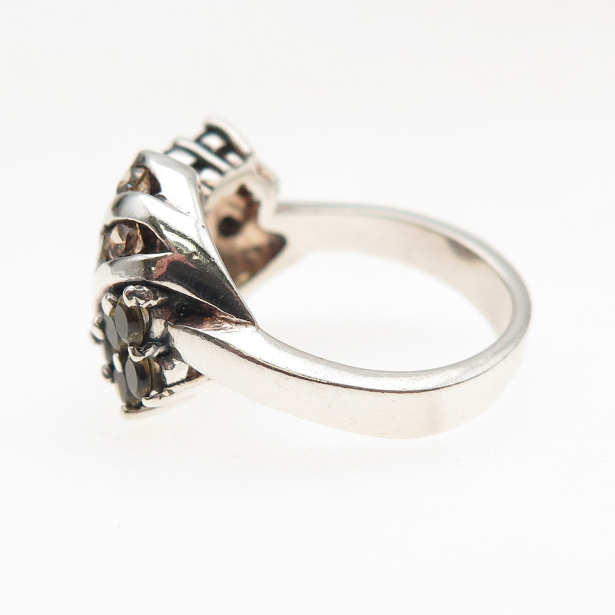925 Sterling Silver Vintage Real Round-Cut Smoky Quartz Ring Size 6
