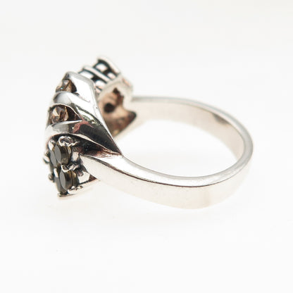 925 Sterling Silver Vintage Real Round-Cut Smoky Quartz Ring Size 6