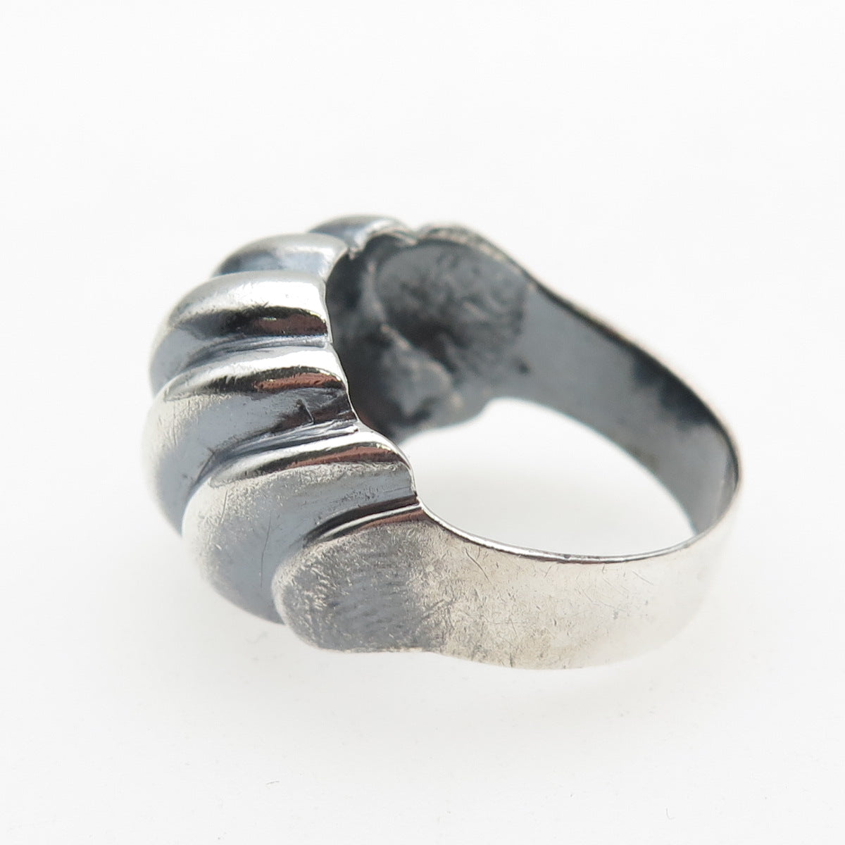 925 Sterling Silver Vintage Modernist Ribbed Oxidized Ring Size 8.75