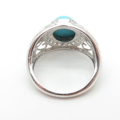 925 Sterling Silver Real Round-Cut White Topaz & Turquoise Swirl Ring Size 8