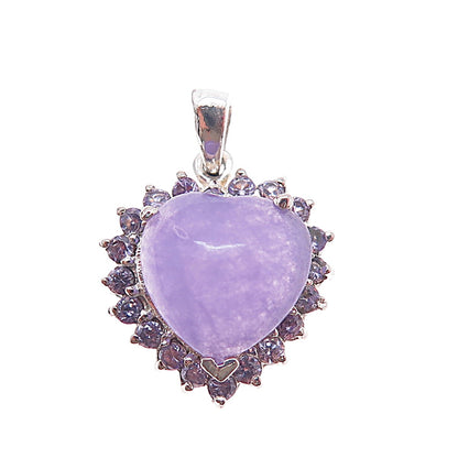 925 Sterling Silver Real Lavender Jade & Sapphire Heart Charm Pendant