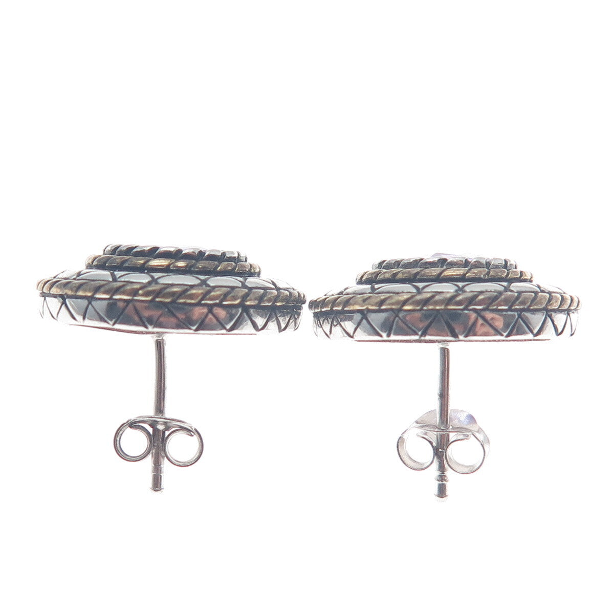 FADI Sterling Silver 2-Tone Vintage Real Amethyst Modernist Oxidized Earrings
