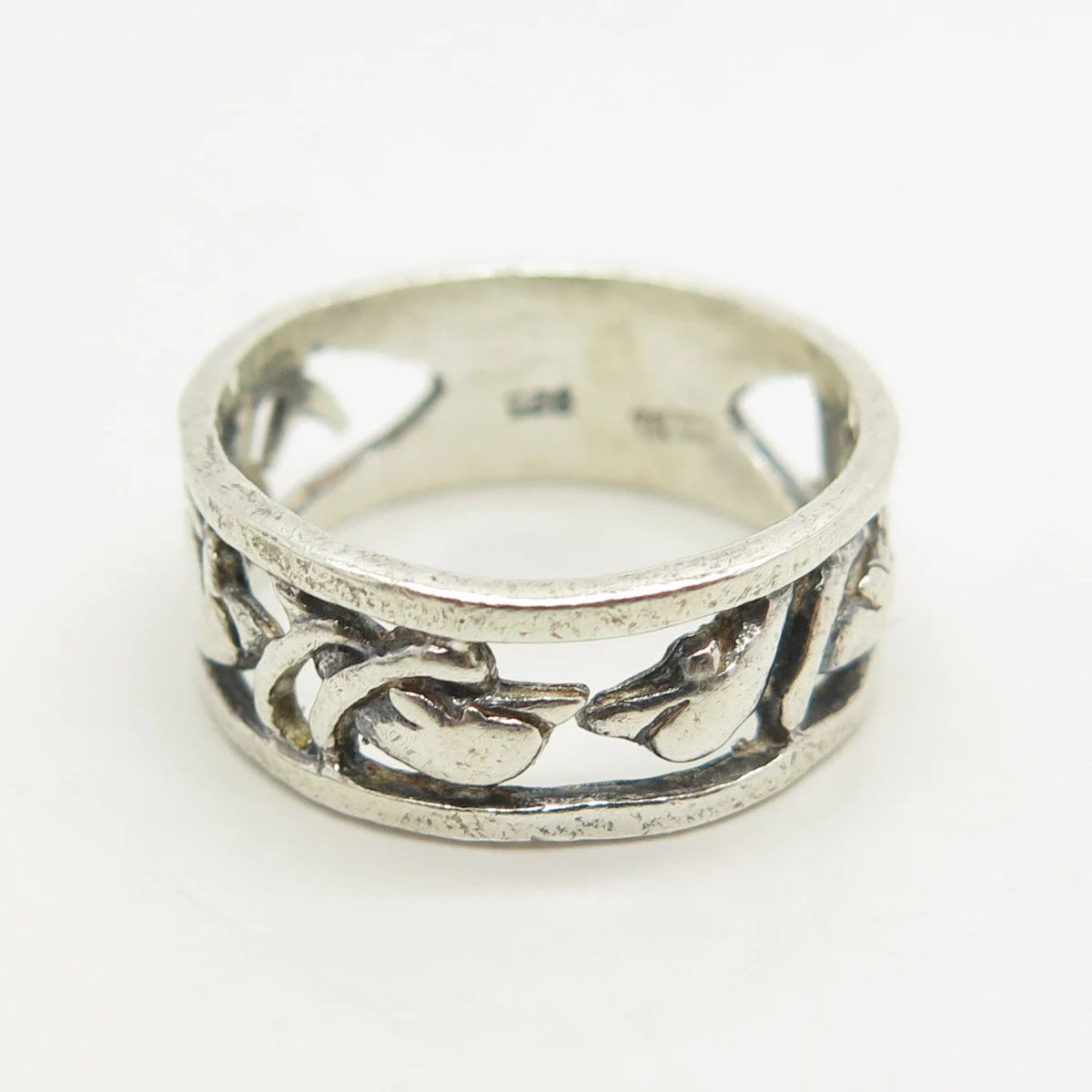 925 Sterling Silver Vintage Friendly Dolphin Band Ring Size 6.5