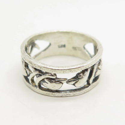 925 Sterling Silver Vintage Friendly Dolphin Band Ring Size 6.5