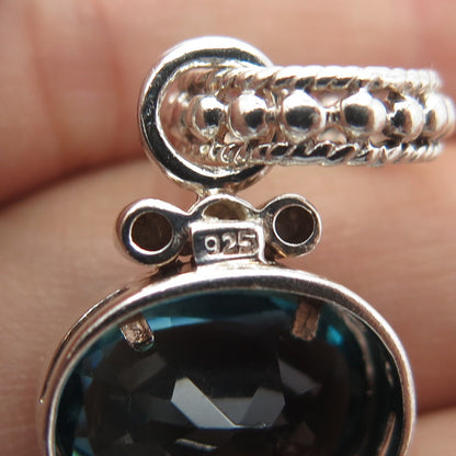 925 Sterling Silver Vintage Blue C Z Beaded Pendant