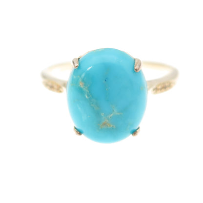 925 Sterling Silver Gold Plated Real Turquoise & White Topaz Ring Size 8