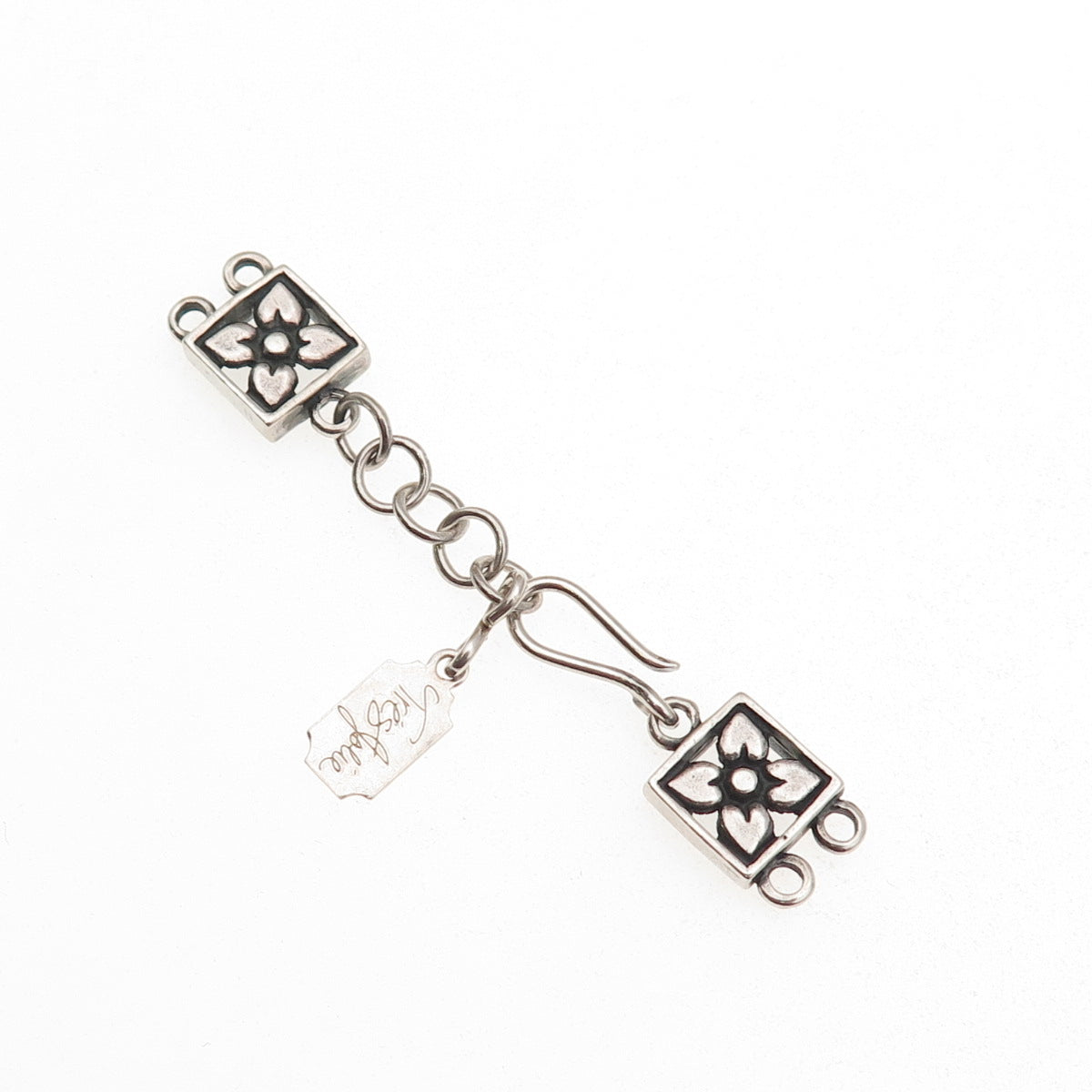 Tres Jolie 925 Sterling Silver Vintage Hook Lock Clasp Necklace Floral Ends