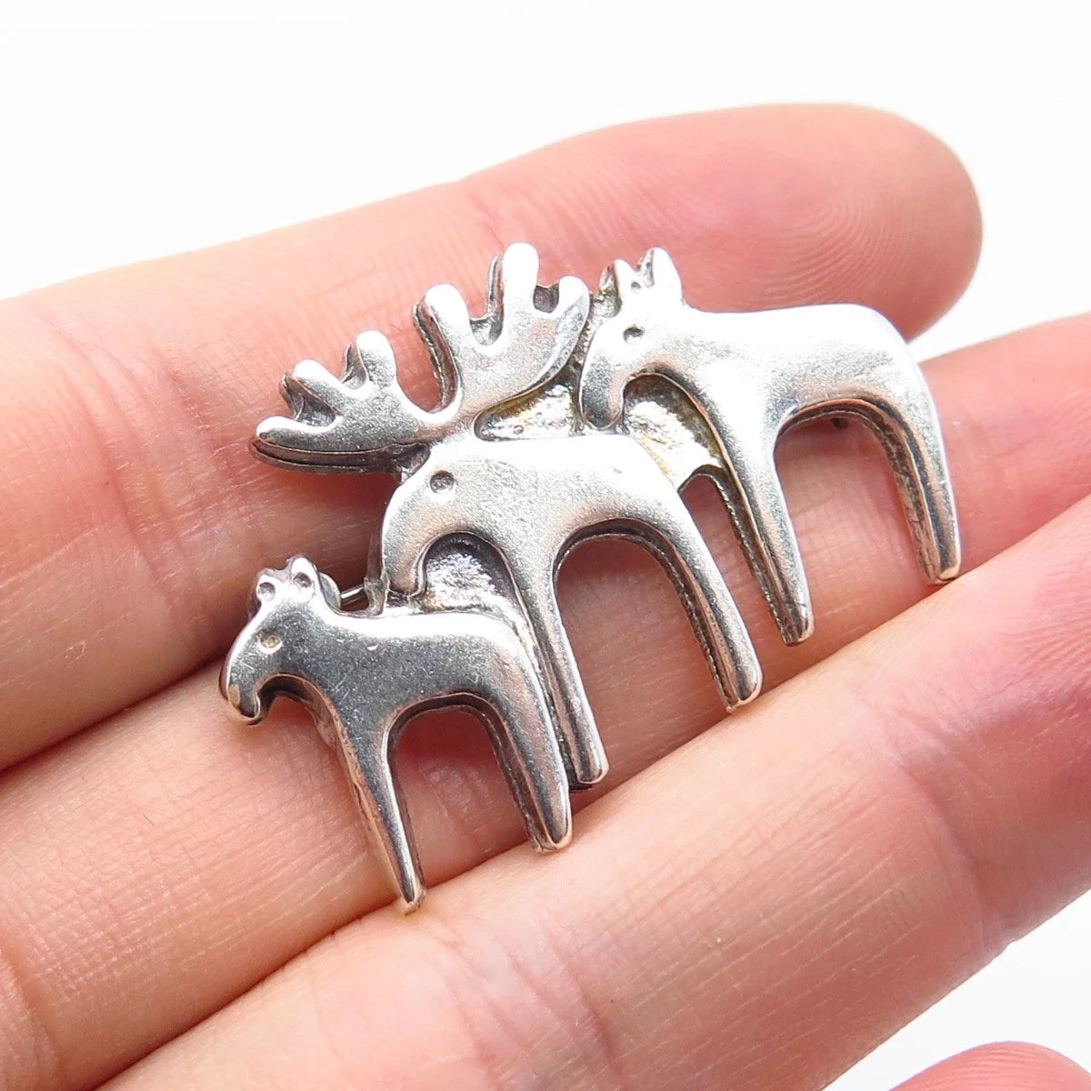 925 Sterling Silver Vintage Mexico Moose / Elk Pin Brooch