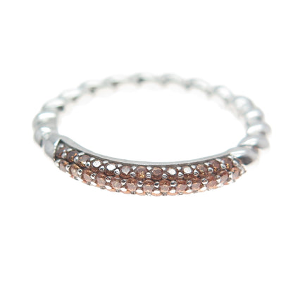 925 Sterling Silver Round-Cut Shaped Brandy C Z Twisted Ring Size 7.5