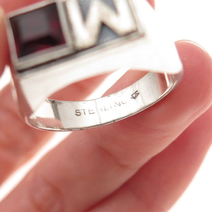 Vargas 925 Sterling Silver Antique Art Deco Real Garnet Letter M Ring Size 11.25